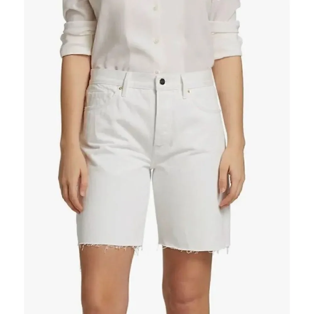 FRAME Le Slouch Bermuda White Raw Hem Denim Jean Shorts NWT sz 26